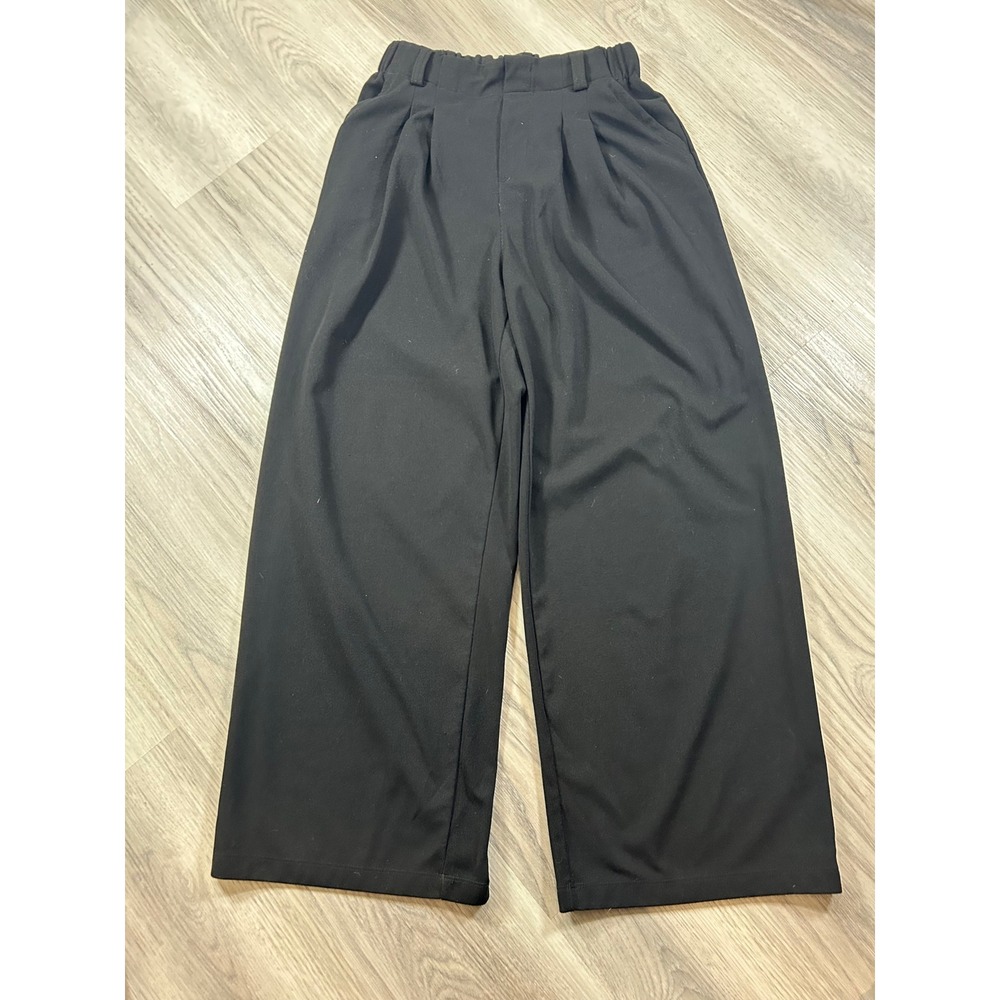 Halara Black Wide Leg Pleated High Waisted Trousers Elastic Back Small Regular